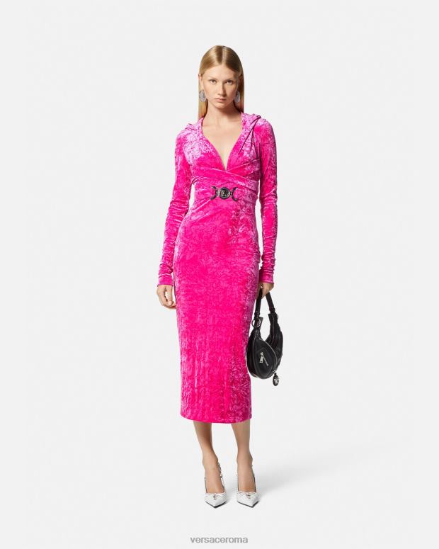 esso Versace donne Abito con cappuccio in velluto con Medusa del '95 fucsia JT08Z57 vestiario
