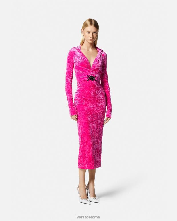 esso Versace donne Abito con cappuccio in velluto con Medusa del '95 fucsia JT08Z57 vestiario