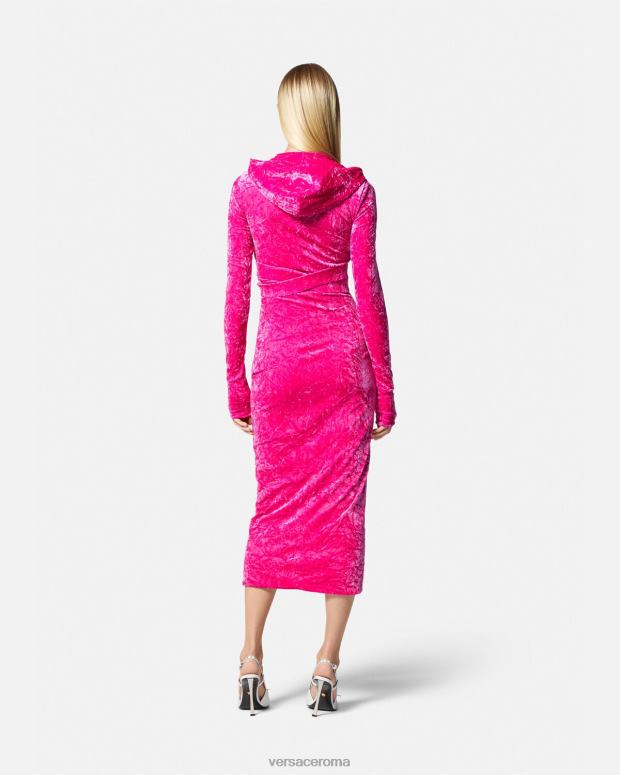 esso Versace donne Abito con cappuccio in velluto con Medusa del '95 fucsia JT08Z57 vestiario