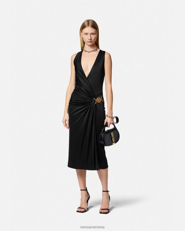 esso Versace donne Abito midi con Medusa del '95 nero JT08Z29 vestiario
