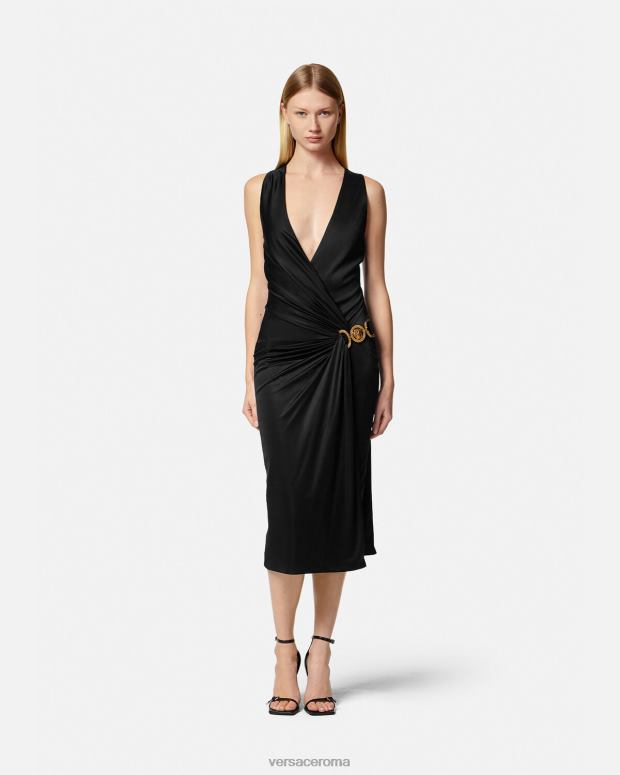 esso Versace donne Abito midi con Medusa del '95 nero JT08Z29 vestiario