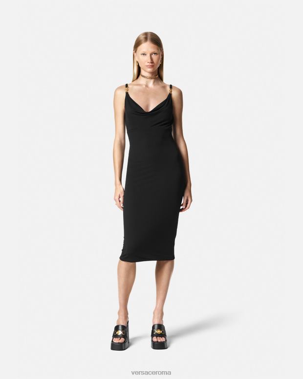esso Versace donne Abito midi con Medusa del '95 nero JT08Z40 vestiario