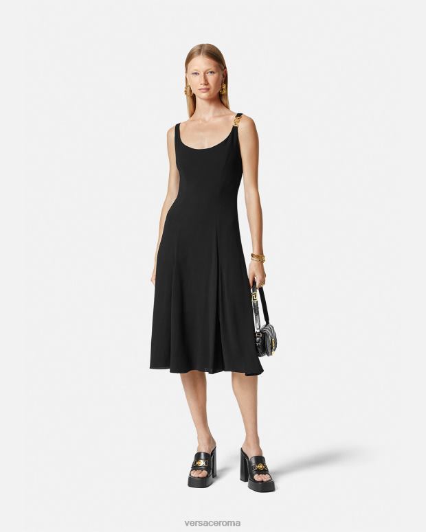 esso Versace donne Abito midi con Medusa del '95 nero JT08Z41 vestiario