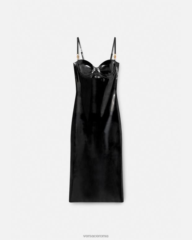 esso Versace donne Abito midi in lattice con Medusa nero JT08Z39 vestiario