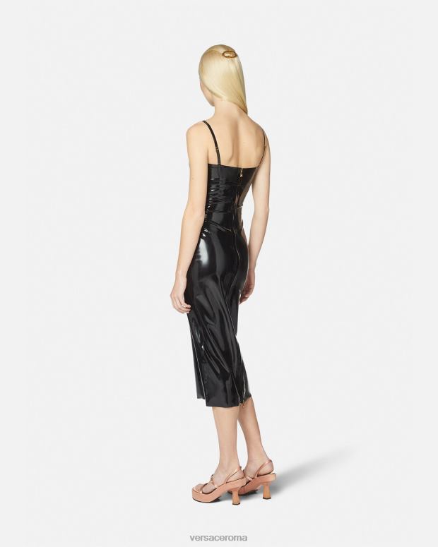 esso Versace donne Abito midi in lattice con Medusa nero JT08Z39 vestiario