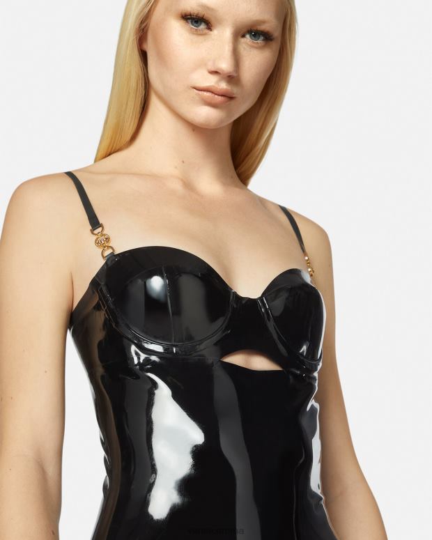 esso Versace donne Abito midi in lattice con Medusa nero JT08Z39 vestiario