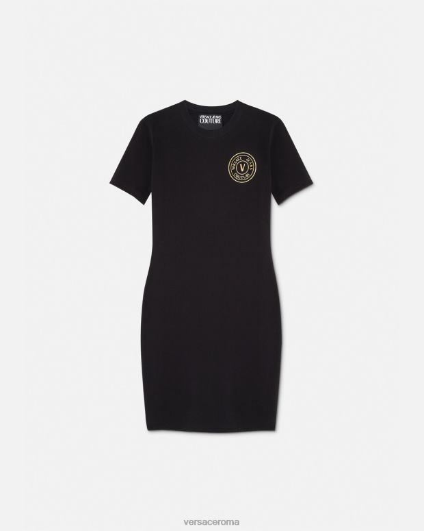 esso Versace donne Abito t-shirt con logo V-emblema oro nero JT08Z2144 vestiario
