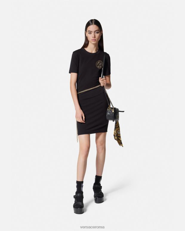 esso Versace donne Abito t-shirt con logo V-emblema oro nero JT08Z2144 vestiario