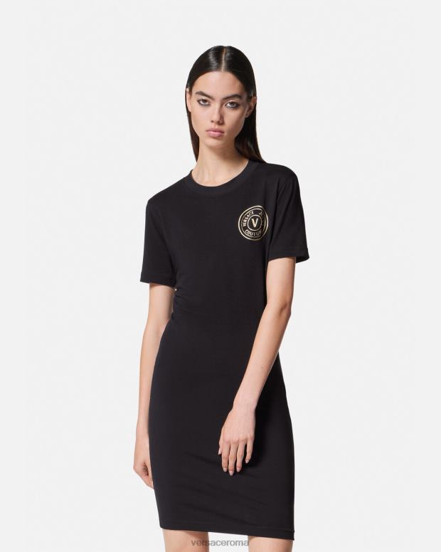 esso Versace donne Abito t-shirt con logo V-emblema oro nero JT08Z2144 vestiario