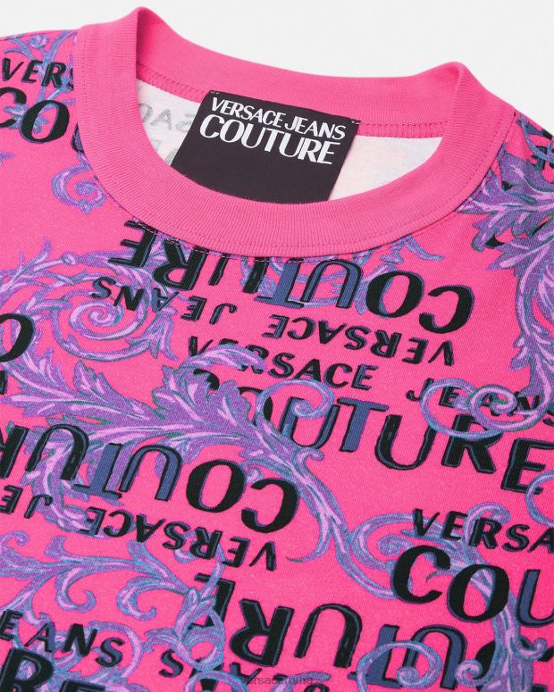 esso Versace donne Abito t-shirt couture con logo fucsia JT08Z2184 vestiario