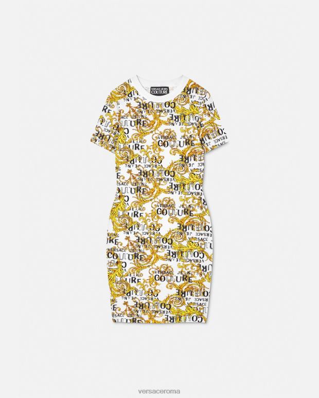 esso Versace donne Abito t-shirt couture con logo oro e bianco JT08Z2185 vestiario