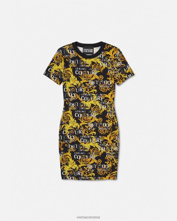 esso Versace donne Abito t-shirt couture con logo oro nero JT08Z2183 vestiario