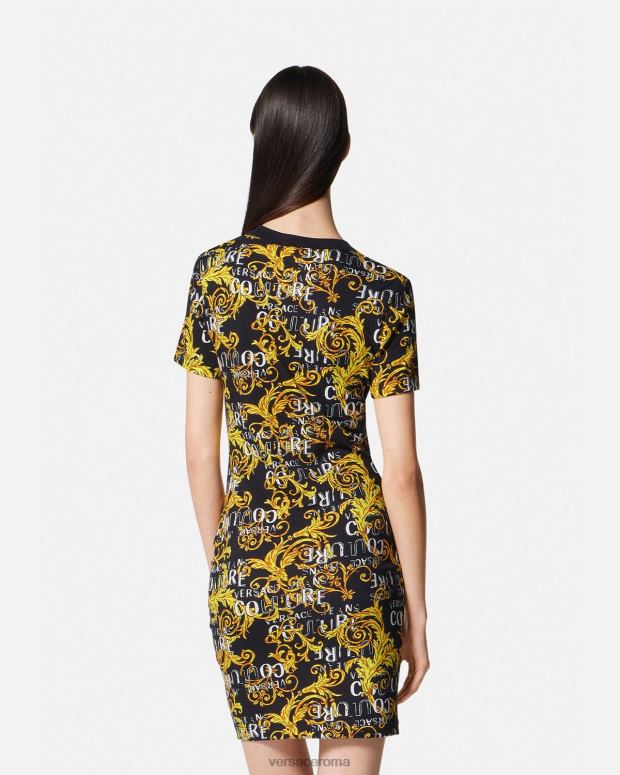 esso Versace donne Abito t-shirt couture con logo oro nero JT08Z2183 vestiario
