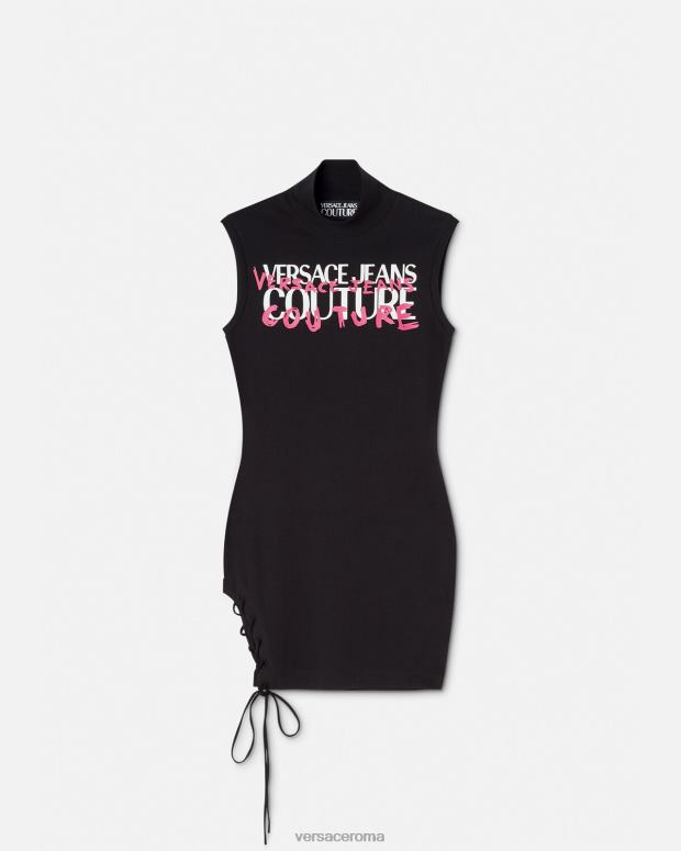 esso Versace donne Miniabito con lacci con logo nero JT08Z2158 vestiario