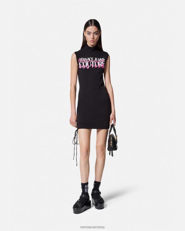 esso Versace donne Miniabito con lacci con logo nero JT08Z2158 vestiario