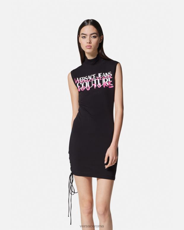 esso Versace donne Miniabito con lacci con logo nero JT08Z2158 vestiario