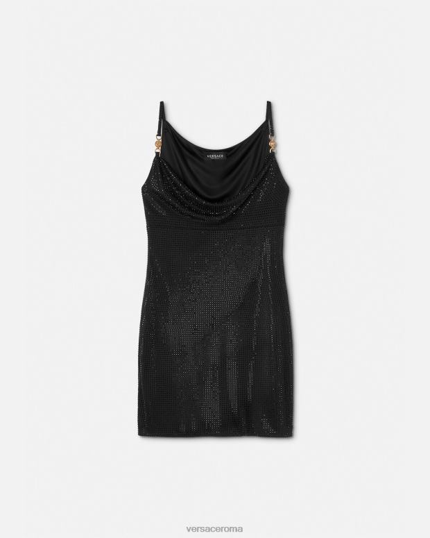 esso Versace donne Miniabito con medusa di cristalli del '95 nero JT08Z31 vestiario