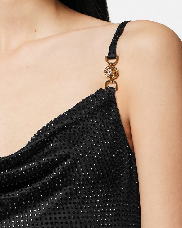 esso Versace donne Miniabito con medusa di cristalli del '95 nero JT08Z31 vestiario