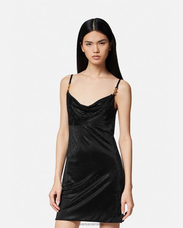esso Versace donne Miniabito con medusa di cristalli del '95 nero JT08Z31 vestiario