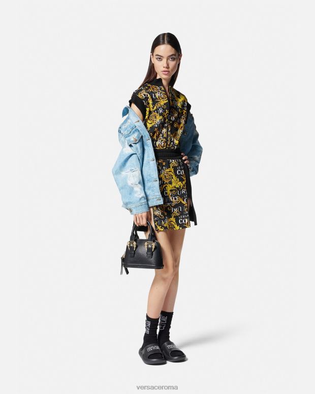 esso Versace donne Miniabito con zip con logo couture oro nero JT08Z2182 vestiario