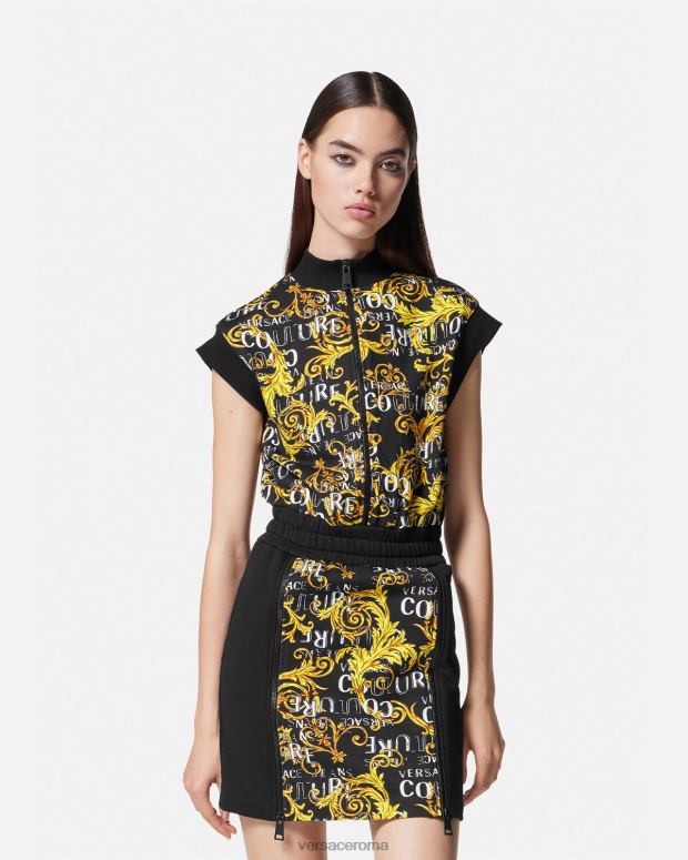 esso Versace donne Miniabito con zip con logo couture oro nero JT08Z2182 vestiario
