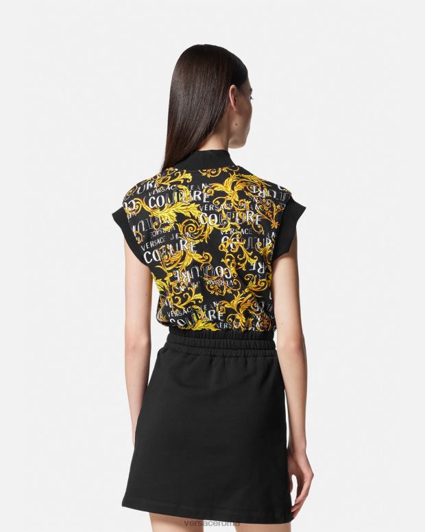 esso Versace donne Miniabito con zip con logo couture oro nero JT08Z2182 vestiario
