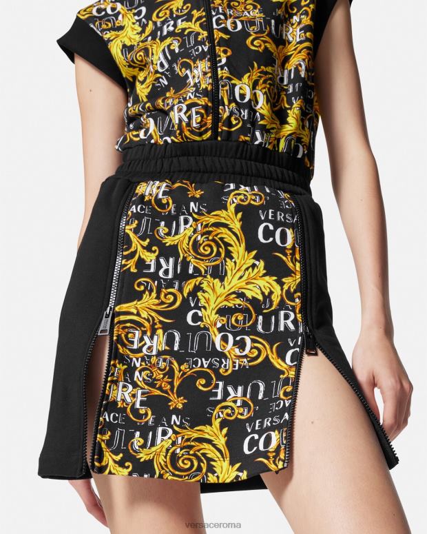 esso Versace donne Miniabito con zip con logo couture oro nero JT08Z2182 vestiario