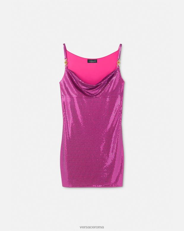 esso Versace donne Miniabito in rete metallica con Medusa '95 fucsia JT08Z63 vestiario