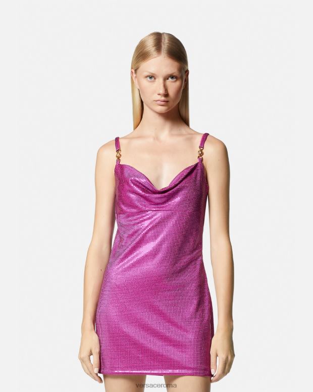 esso Versace donne Miniabito in rete metallica con Medusa '95 fucsia JT08Z63 vestiario