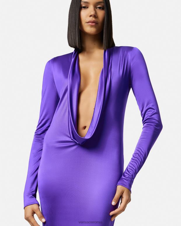 esso Versace donne abito lungo con cappuccio Viola JT08Z60 vestiario