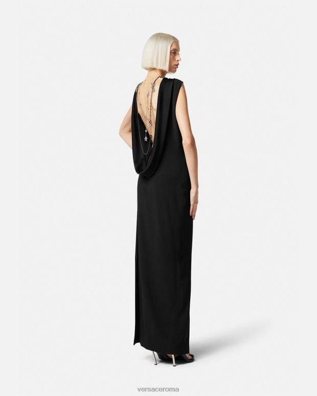 esso Versace donne abito lungo con cappuccio nero JT08Z58 vestiario
