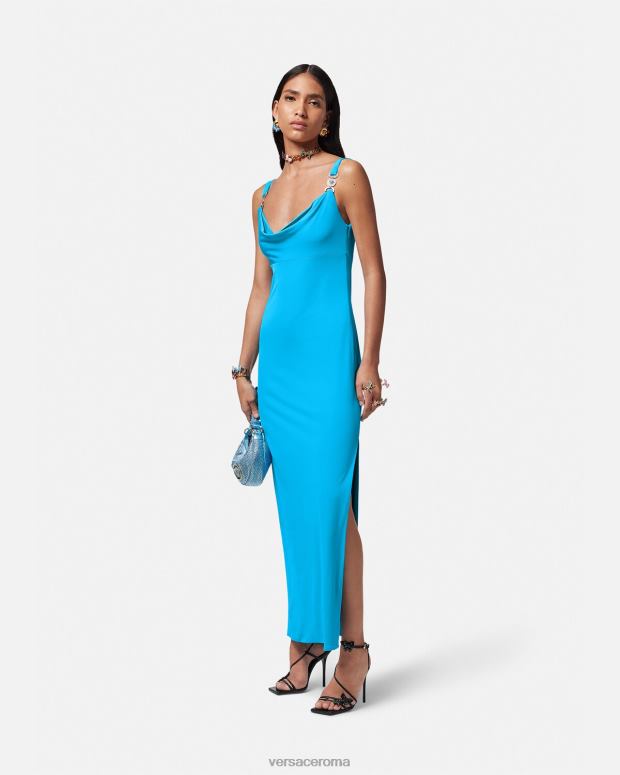esso Versace donne abito lungo con medusa '95 blu JT08Z17 vestiario