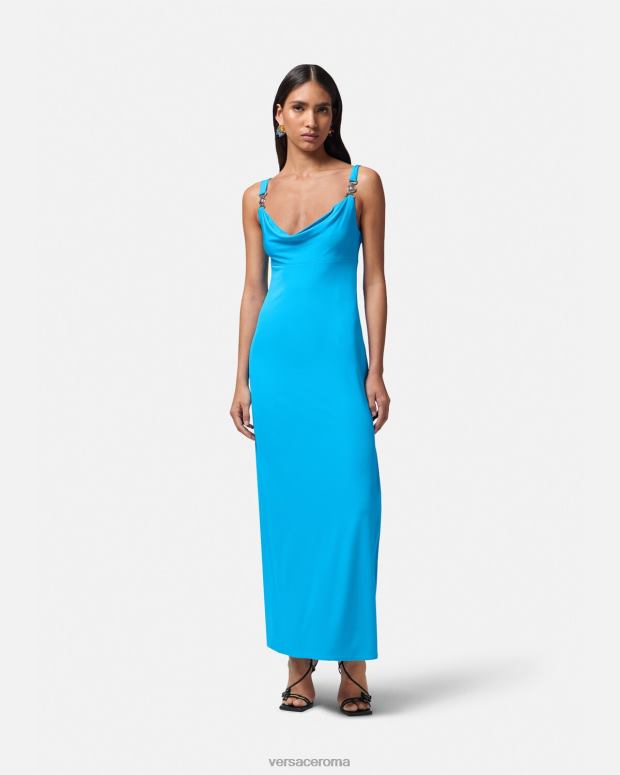 esso Versace donne abito lungo con medusa '95 blu JT08Z17 vestiario