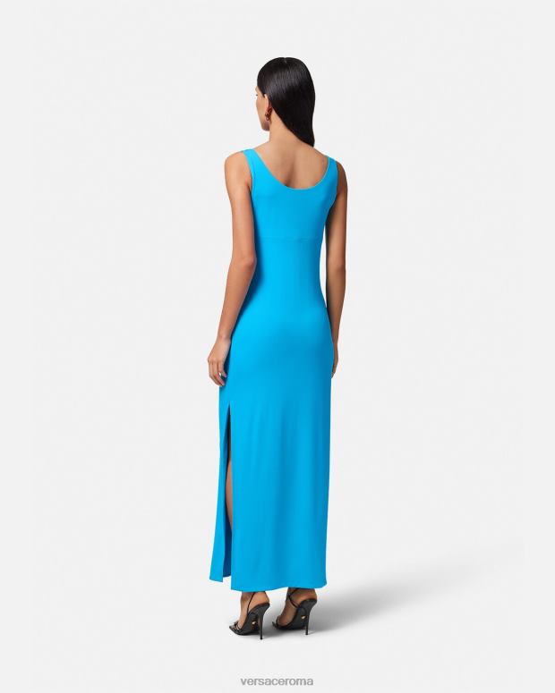 esso Versace donne abito lungo con medusa '95 blu JT08Z17 vestiario