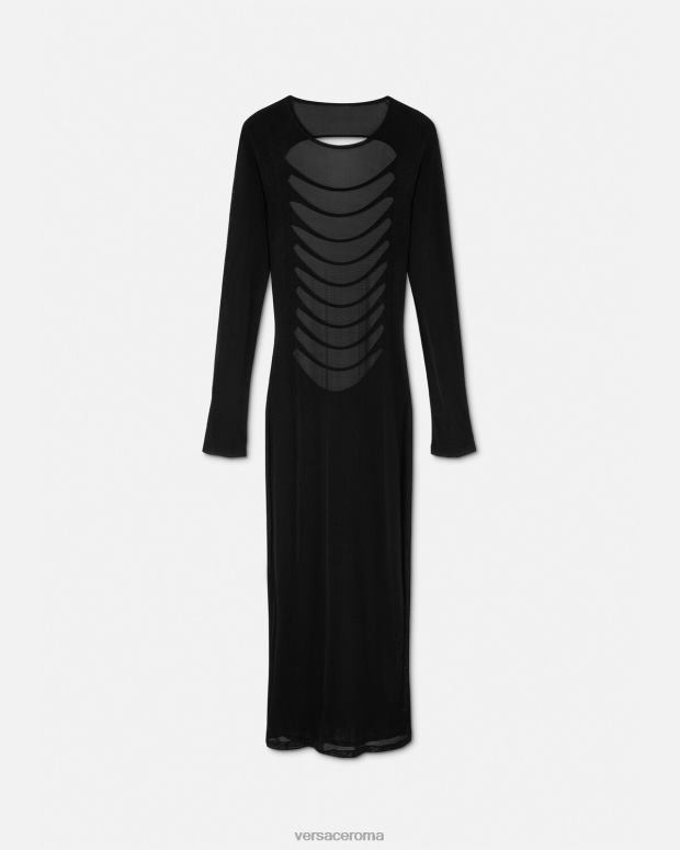 esso Versace donne abito lungo in maglia tagliata nero JT08Z51 vestiario