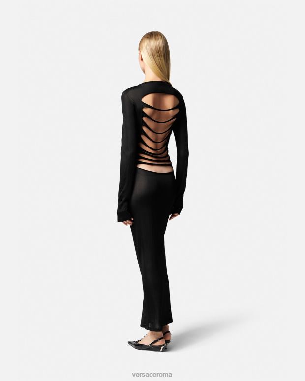 esso Versace donne abito lungo in maglia tagliata nero JT08Z51 vestiario