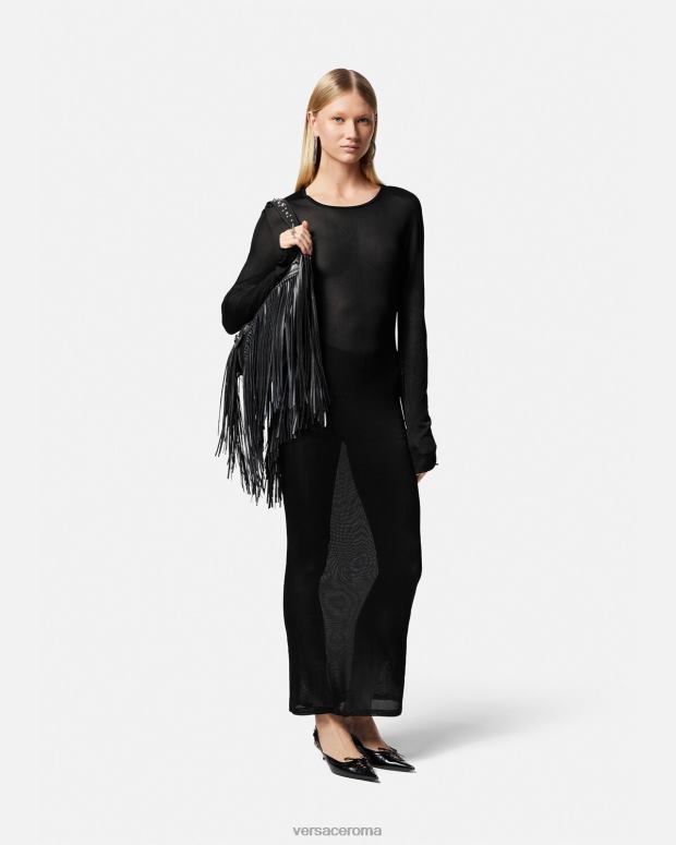 esso Versace donne abito lungo in maglia tagliata nero JT08Z51 vestiario