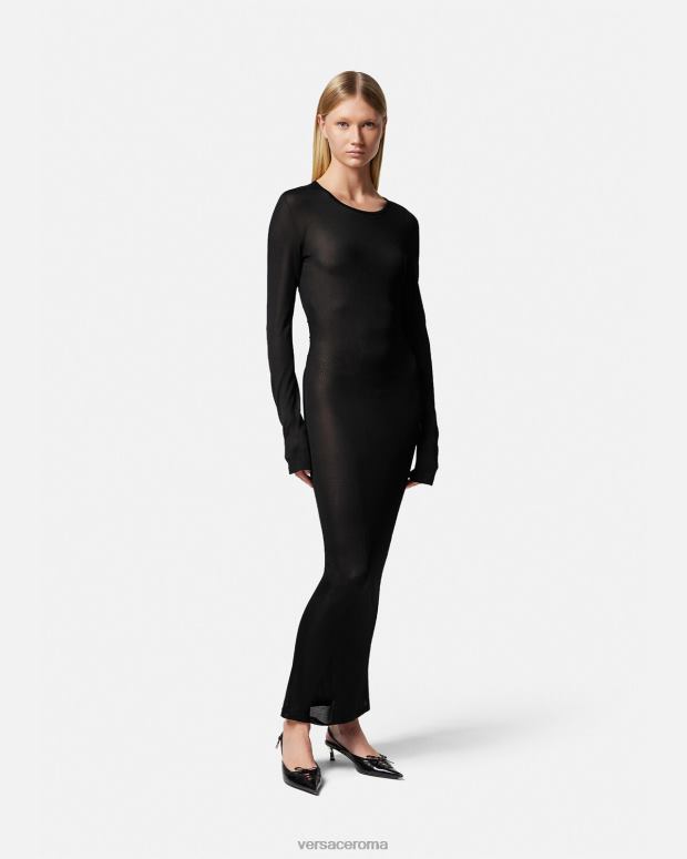 esso Versace donne abito lungo in maglia tagliata nero JT08Z51 vestiario