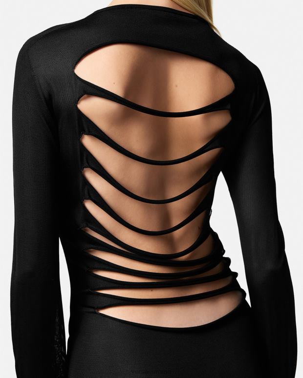 esso Versace donne abito lungo in maglia tagliata nero JT08Z51 vestiario