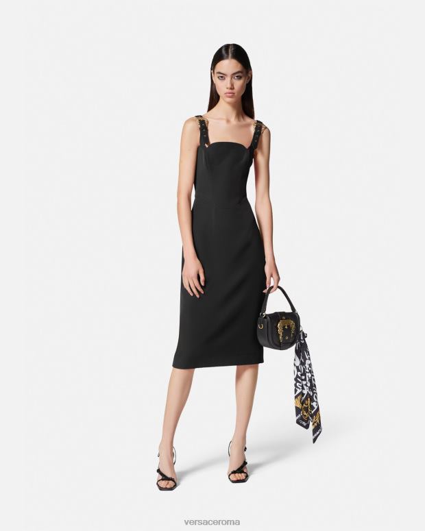 esso Versace donne abito midi con fibbia barocca nero JT08Z2142 vestiario