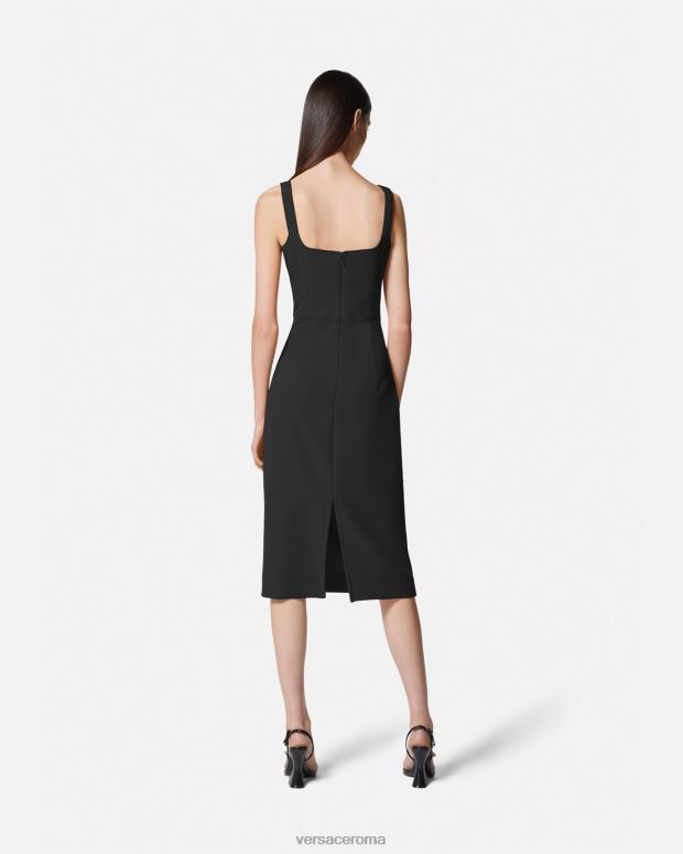 esso Versace donne abito midi con fibbia barocca nero JT08Z2142 vestiario