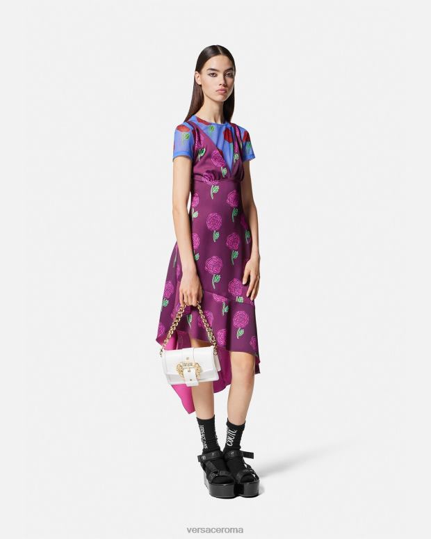 esso Versace donne abito midi con rose Viola JT08Z2160 vestiario