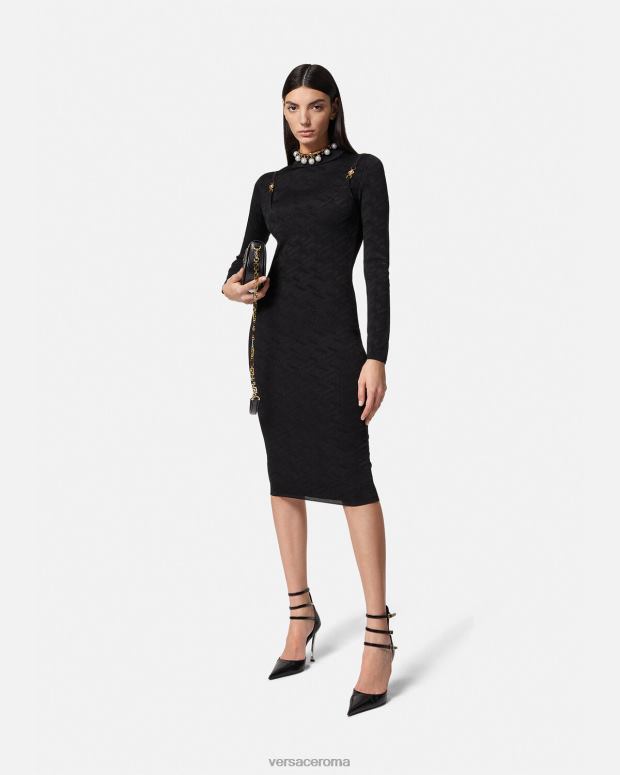 esso Versace donne abito midi in maglia medusa '95 la greca nero JT08Z38 vestiario