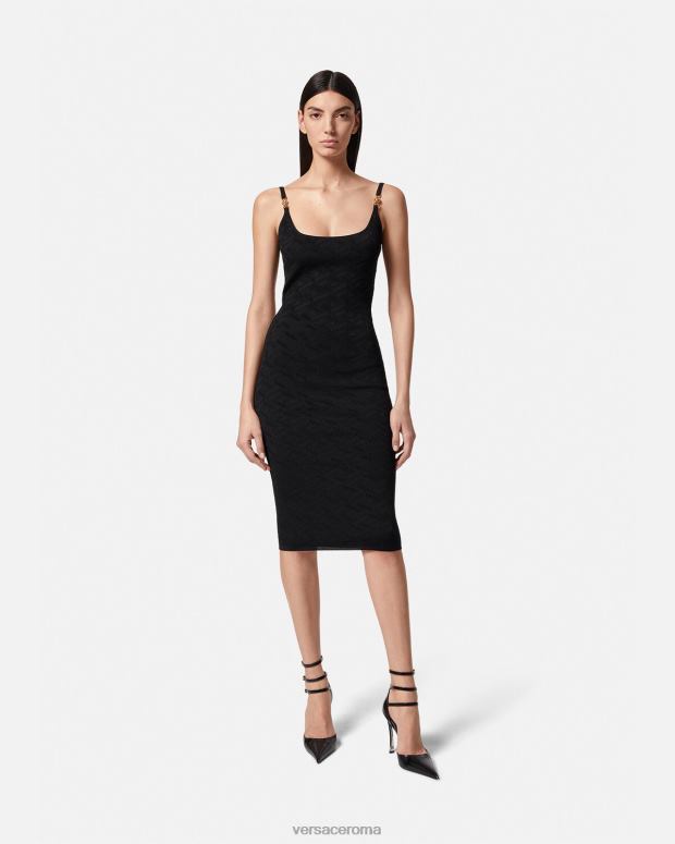 esso Versace donne abito midi in maglia medusa '95 la greca nero JT08Z38 vestiario