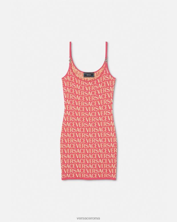 esso Versace donne abito midi in maglia su tutta la superficie rosa e bianco JT08Z24 vestiario