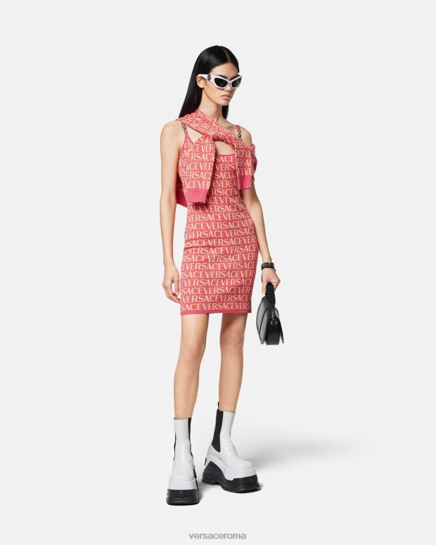 esso Versace donne abito midi in maglia su tutta la superficie rosa e bianco JT08Z24 vestiario
