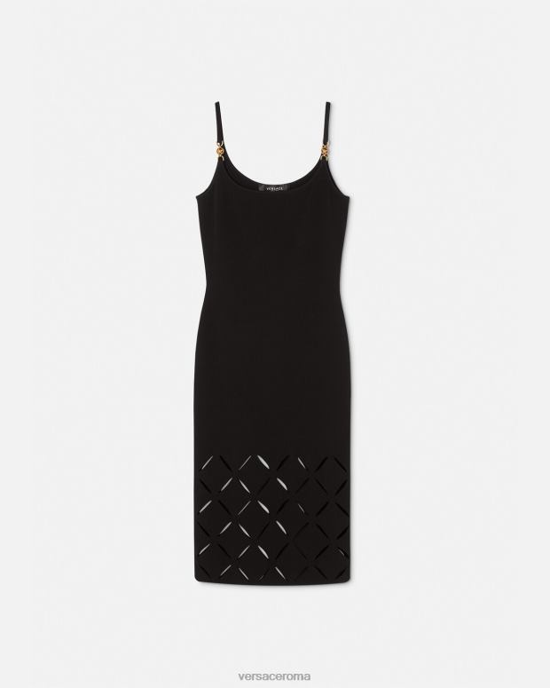 esso Versace donne abito midi in maglia tagliata nero JT08Z49 vestiario