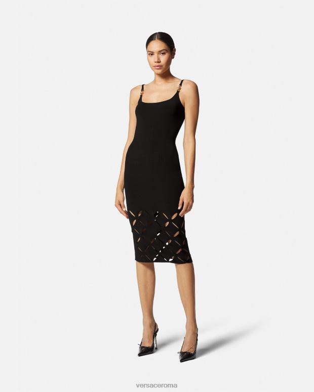 esso Versace donne abito midi in maglia tagliata nero JT08Z49 vestiario