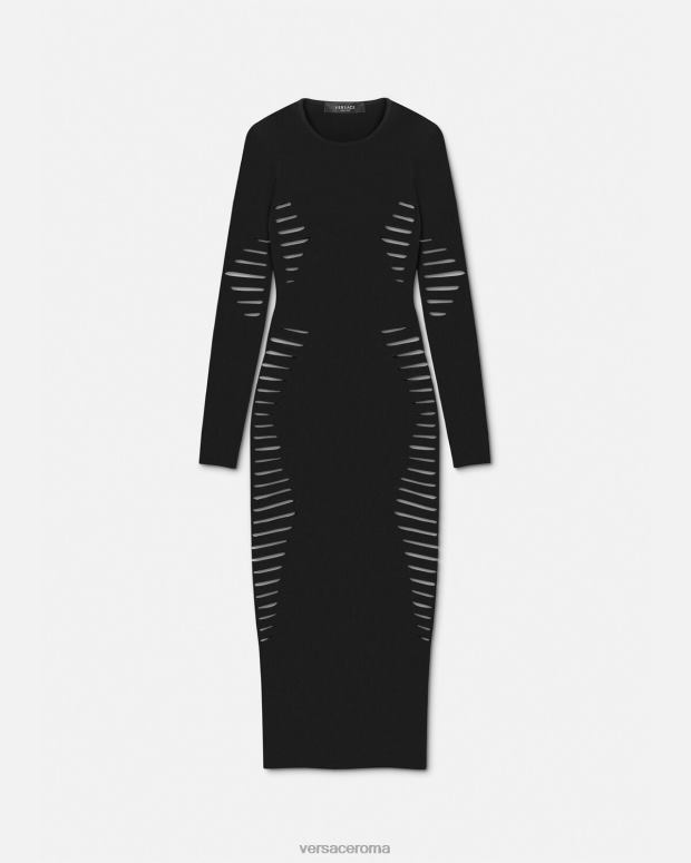 esso Versace donne abito midi in maglia tagliata nero JT08Z50 vestiario