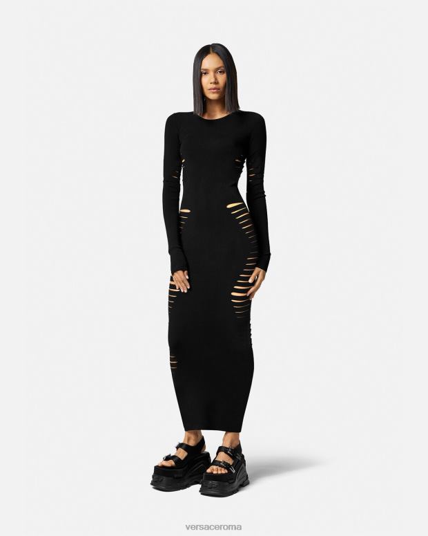 esso Versace donne abito midi in maglia tagliata nero JT08Z50 vestiario